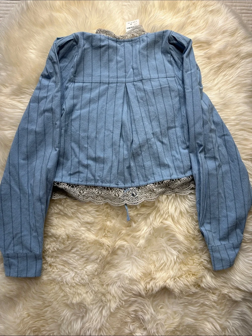 Free People Bali Jude Top Pale Blue Embroidered Lace Tie-Front Blouse - Picture 10 of 10